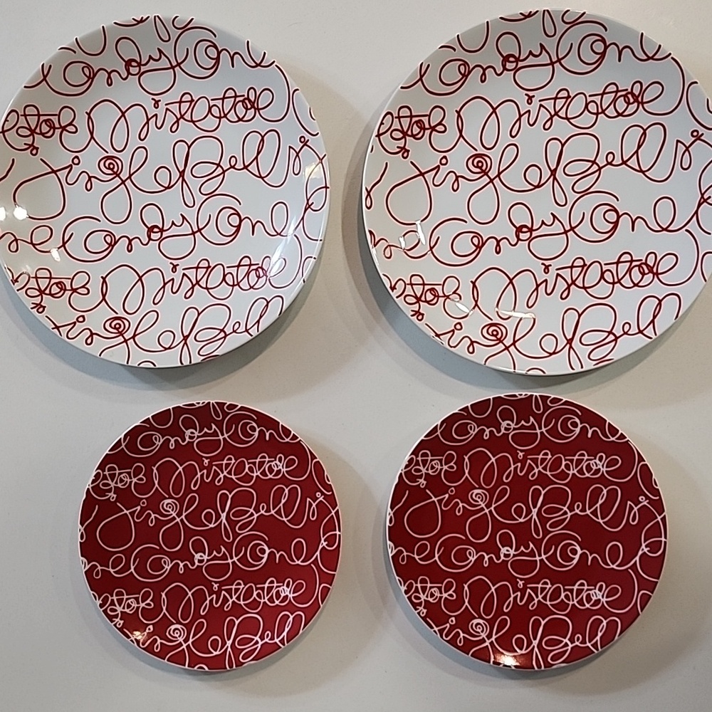 4 Crate&Barrrel Script Design Holiday Appetizer Or Dessert Plates